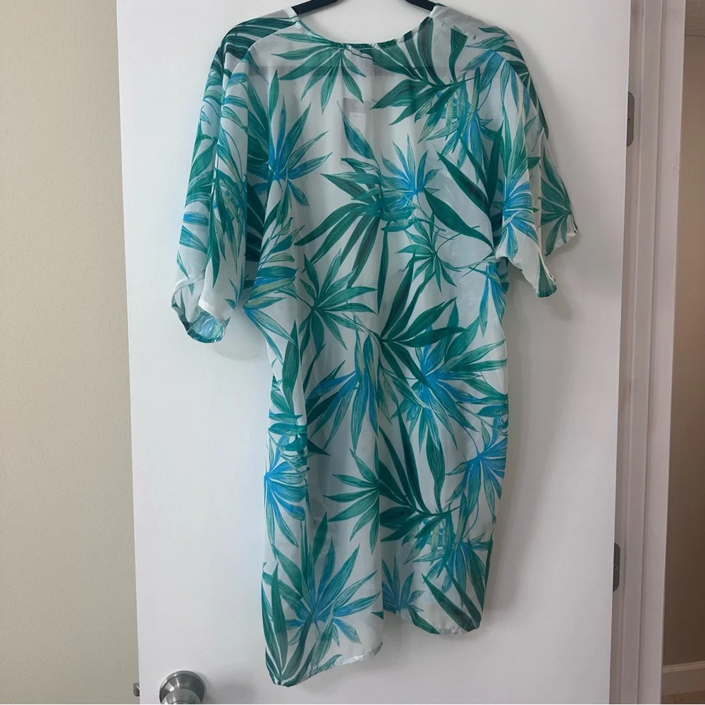 Portocruz Tropical Beach Pool Cover Up Kimono White Blue Green Size L NWT - Picture 5 of 6